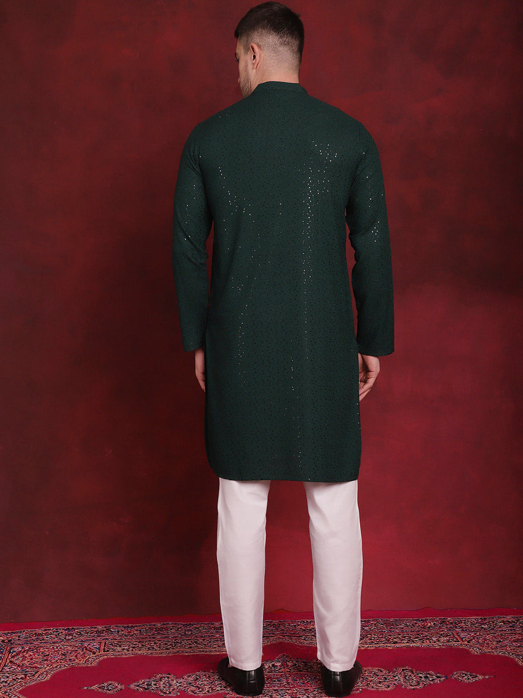 Jompers Men's Sequins Chikankari Kurta with Pyjama - Olive | Grocsy
