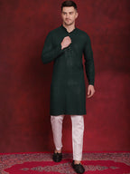 Jompers Men's Sequins Chikankari Kurta with Pyjama - Olive | Grocsy