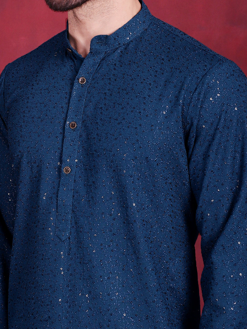 Jompers Men's Sequins Chikankari Kurta with Pyjama - Peacock | Grocsy