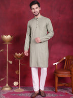 Jompers Men's Sequins Chikankari Kurta with Pyjama - Pista | Grocsy