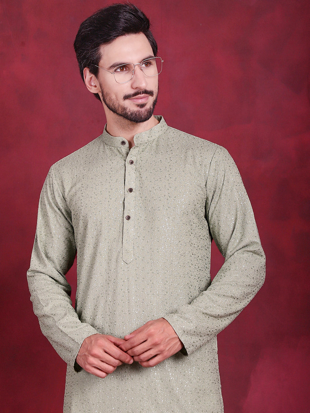 Jompers Men's Sequins Chikankari Kurta with Pyjama - Pista | Grocsy