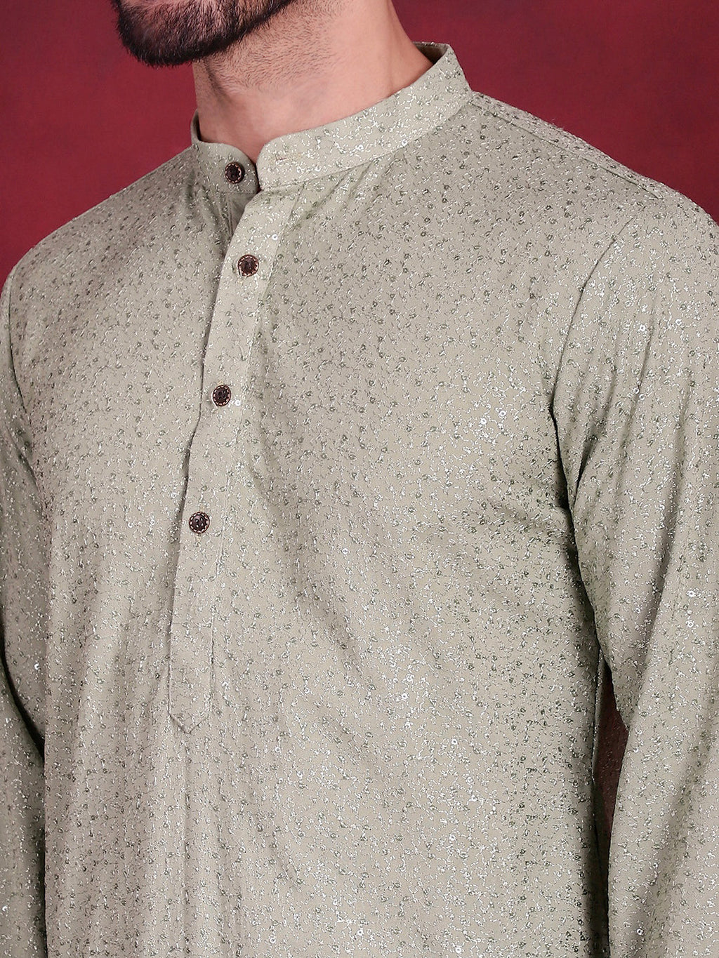 Jompers Men's Sequins Chikankari Kurta with Pyjama - Pista | Grocsy