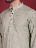 Jompers Men's Sequins Chikankari Kurta with Pyjama - Pista | Grocsy