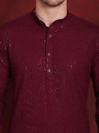 Jompers Men's Sequins Chikankari Kurta with Pyjama - Purple | Grocsy