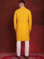 Jompers Men's Sequins Chikankari Kurta with Pyjama - Yellow | Grocsy