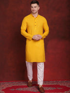 Jompers Men's Sequins Chikankari Kurta with Pyjama - Yellow | Grocsy