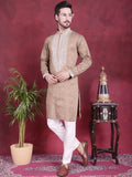 Jompers Men's Sequins Embroidered Kurta Pyjama Set - Beige | Grocsy