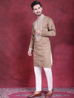 Jompers Men's Sequins Embroidered Kurta Pyjama Set - Beige | Grocsy