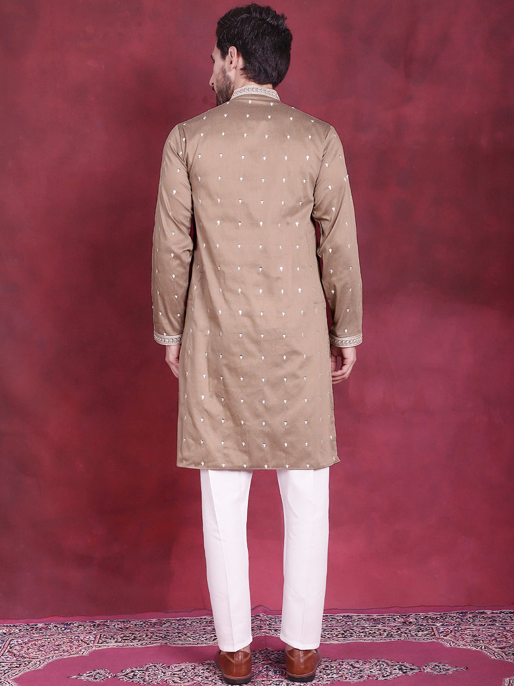 Jompers Men's Sequins Embroidered Kurta Pyjama Set - Beige | Grocsy