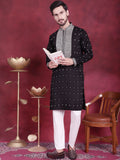 Jompers Men's Sequins Embroidered Kurta Pyjama Set - Black | Grocsy
