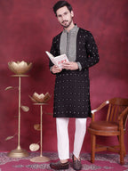Jompers Men's Sequins Embroidered Kurta Pyjama Set - Black | Grocsy