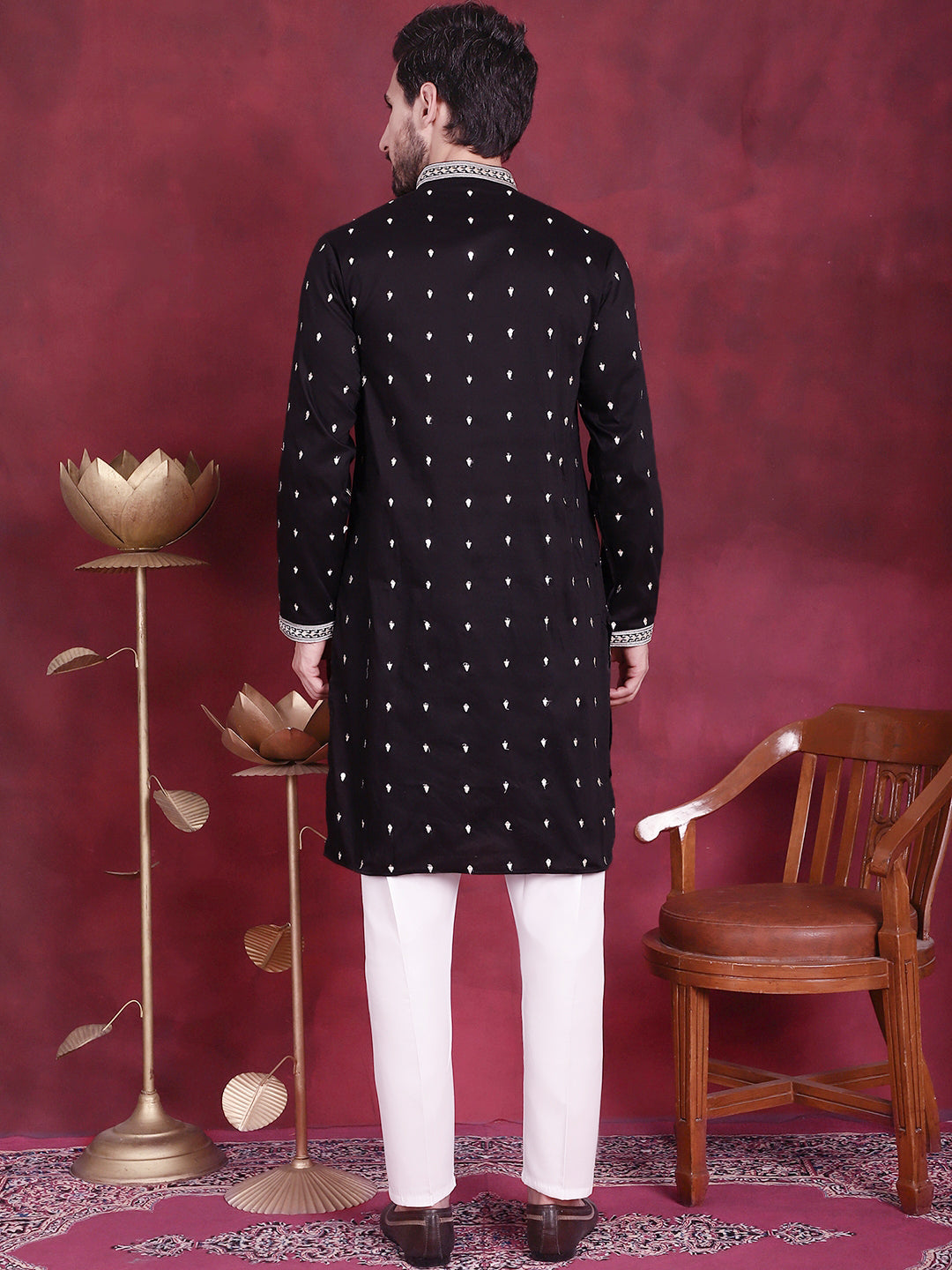 Jompers Men's Sequins Embroidered Kurta Pyjama Set - Black | Grocsy