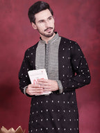 Jompers Men's Sequins Embroidered Kurta Pyjama Set - Black | Grocsy