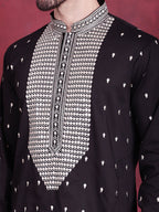 Jompers Men's Sequins Embroidered Kurta Pyjama Set - Black | Grocsy
