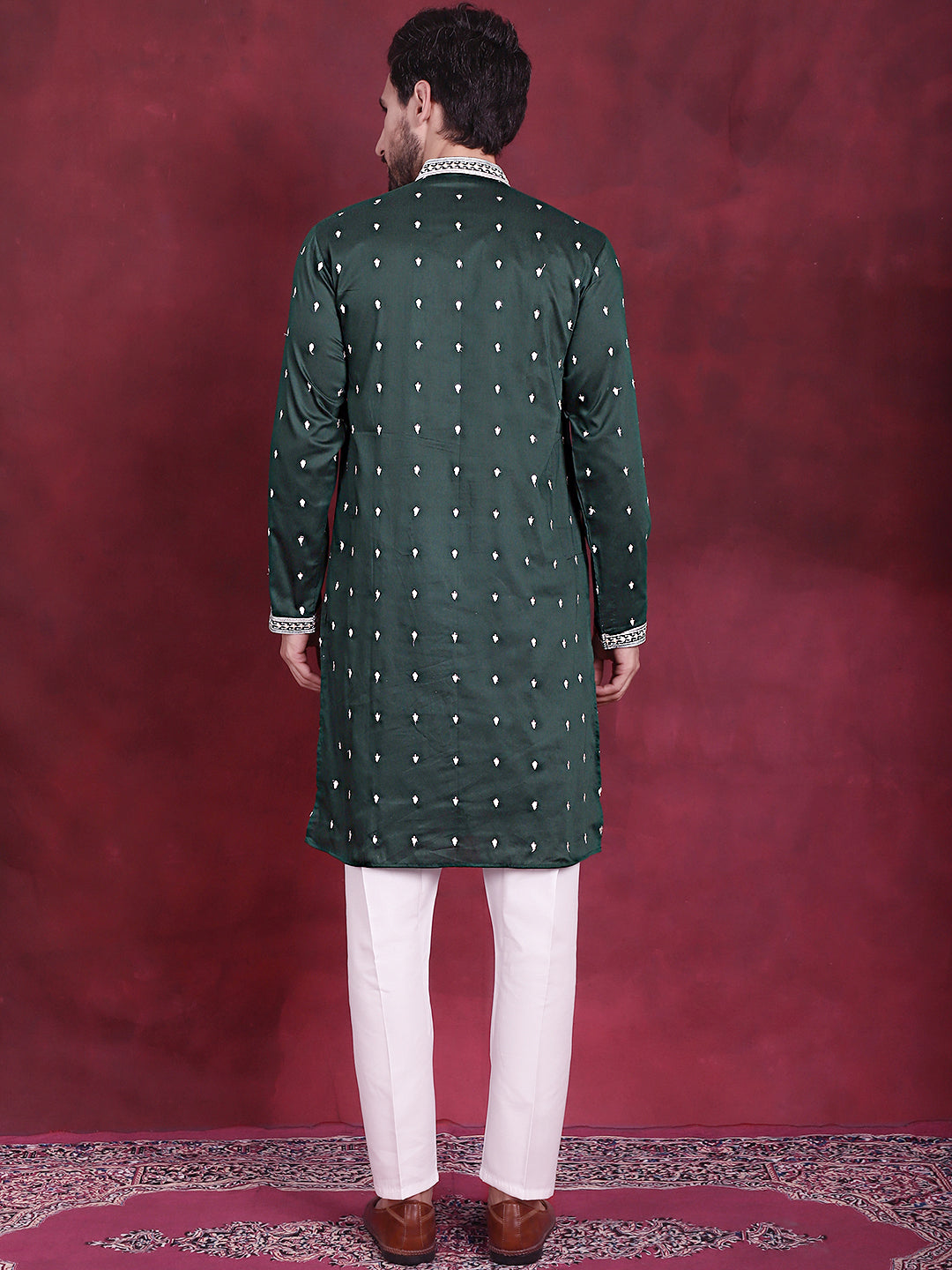 Jompers Men's Sequins Embroidered Kurta Pyjama Set - Olive | Grocsy