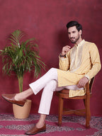 Jompers Men's Sequins Embroidered Kurta Pyjama Set - Yellow | Grocsy