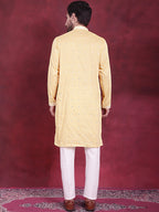 Jompers Men's Sequins Embroidered Kurta Pyjama Set - Yellow | Grocsy