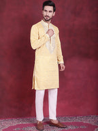 Jompers Men's Sequins Embroidered Kurta Pyjama Set - Yellow | Grocsy