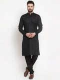 Jompers Men's Solid Cotton Kurta - Black | Grocsy