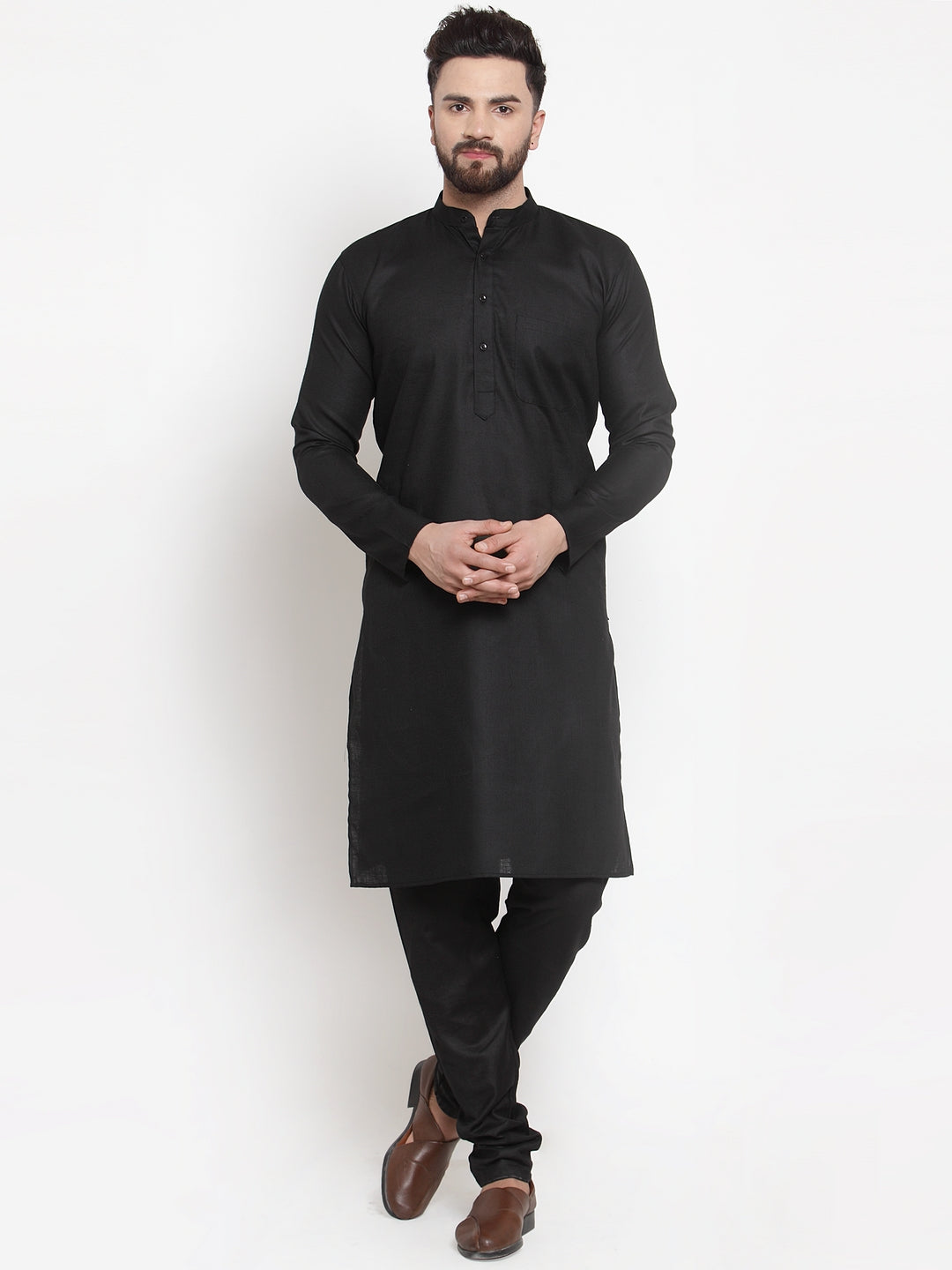 Jompers Men's Solid Cotton Kurta - Black | Grocsy