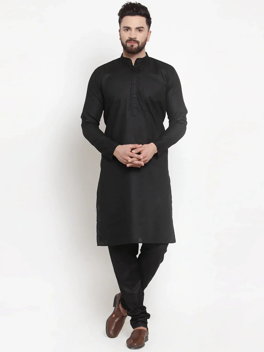 Jompers Men's Solid Dobby Kurta Payjama Set - Black | Grocsy