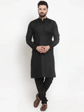 Jompers Men's Solid Dobby Kurta Payjama Set - Black | Grocsy