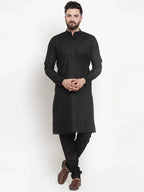 Jompers Men's Solid Dobby Kurta Payjama Set - Black | Grocsy