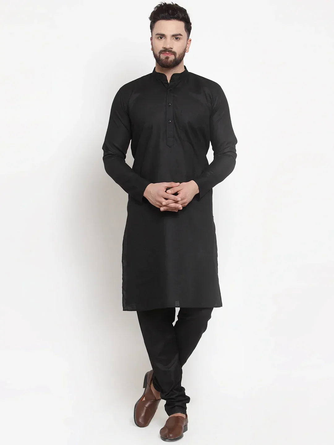 Jompers Men's Solid Dobby Kurta Payjama Set - Black | Grocsy