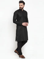 Jompers Men's Solid Dobby Kurta Payjama Set - Black | Grocsy