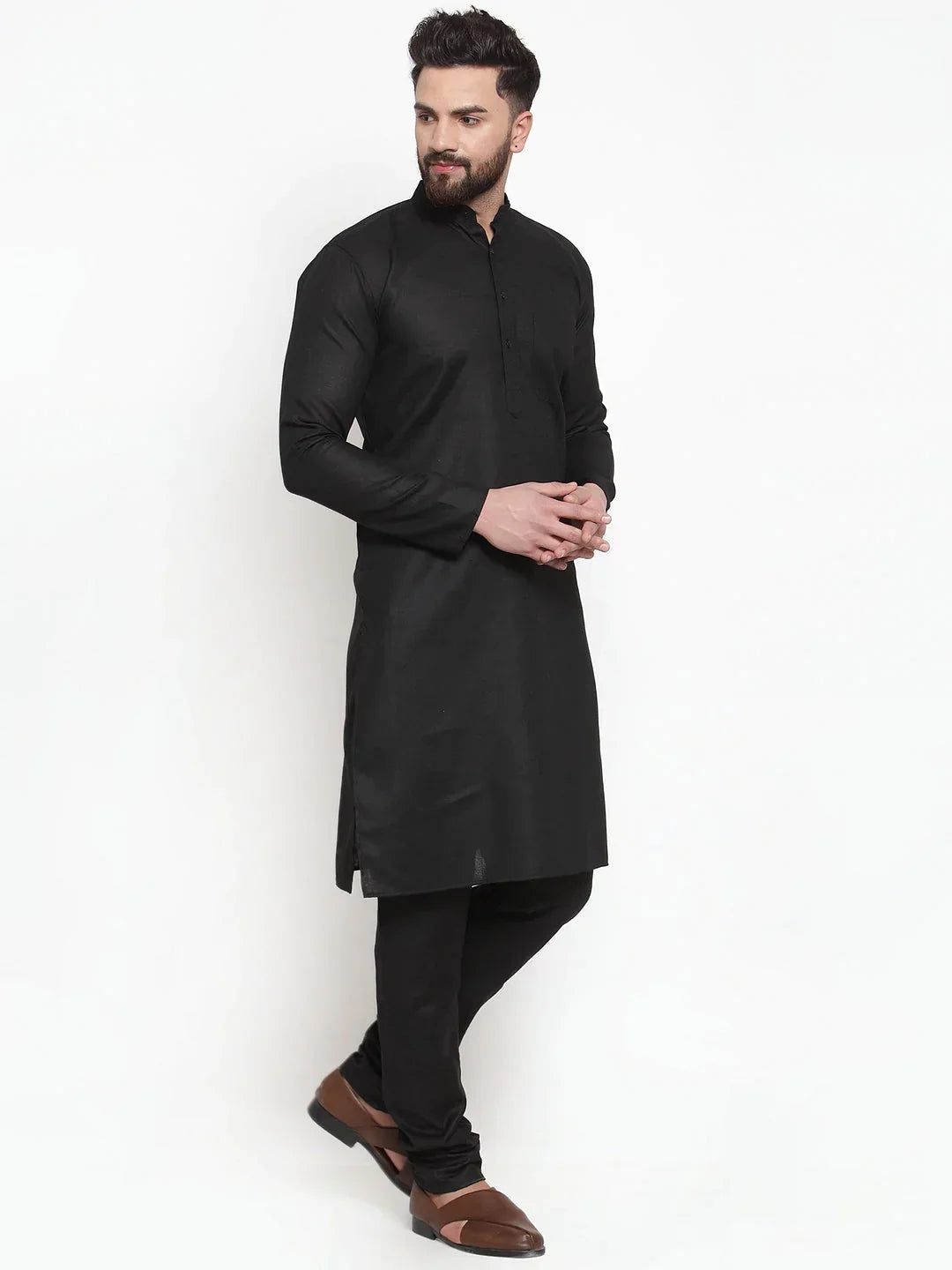 Jompers Men's Solid Dobby Kurta Payjama Set - Black | Grocsy