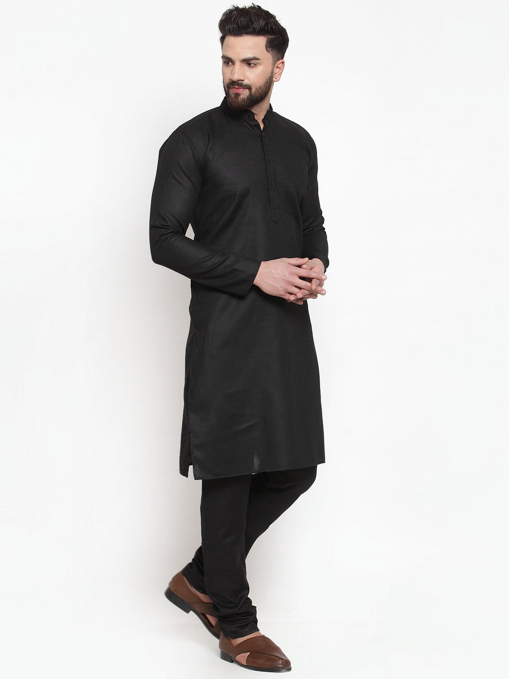Jompers Men's Solid Cotton Kurta - Black | Grocsy