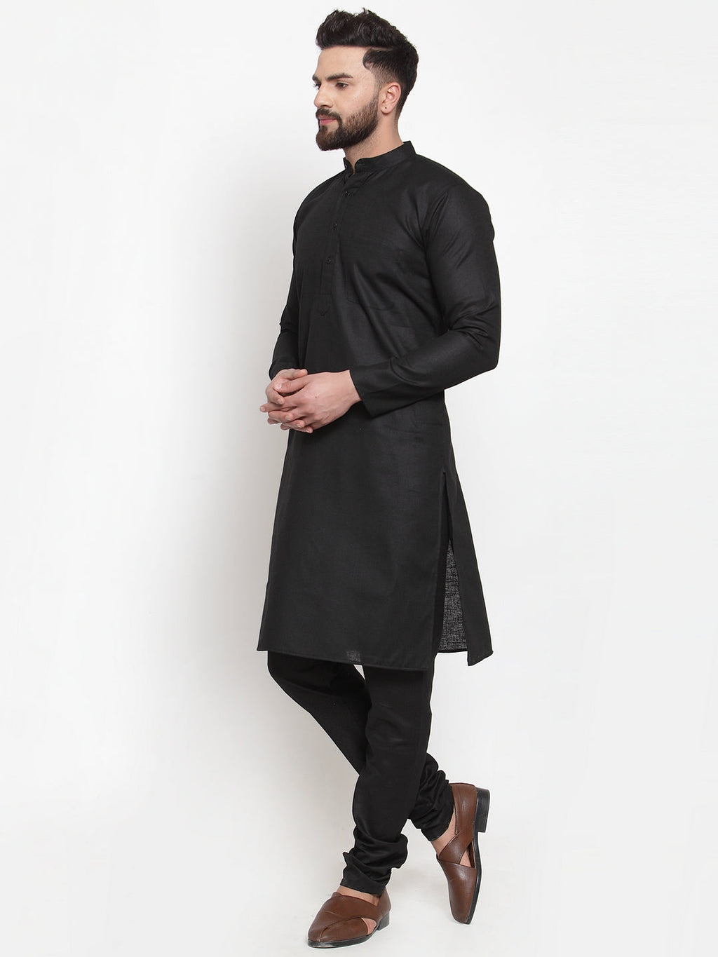 Jompers Men's Solid Cotton Kurta - Black | Grocsy