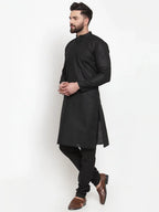 Jompers Men's Solid Dobby Kurta Payjama Set - Black | Grocsy