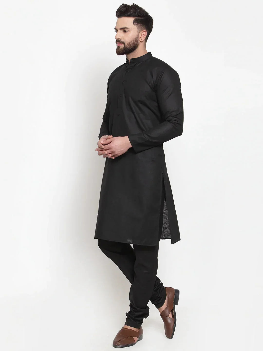 Jompers Men's Solid Dobby Kurta Payjama Set - Black | Grocsy
