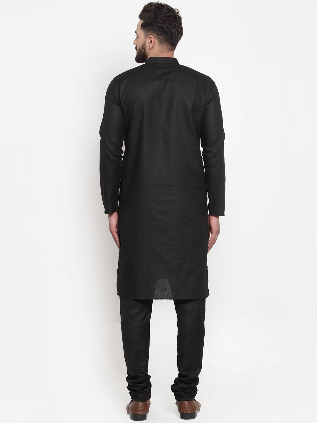 Jompers Men's Solid Cotton Kurta - Black | Grocsy