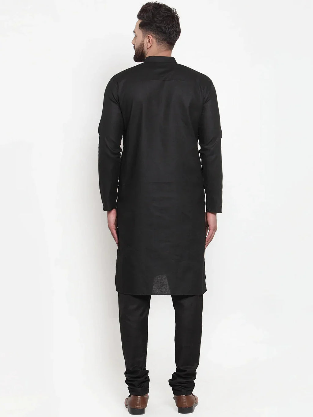 Jompers Men's Solid Dobby Kurta Payjama Set - Black | Grocsy
