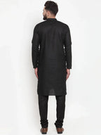 Jompers Men's Solid Dobby Kurta Payjama Set - Black | Grocsy