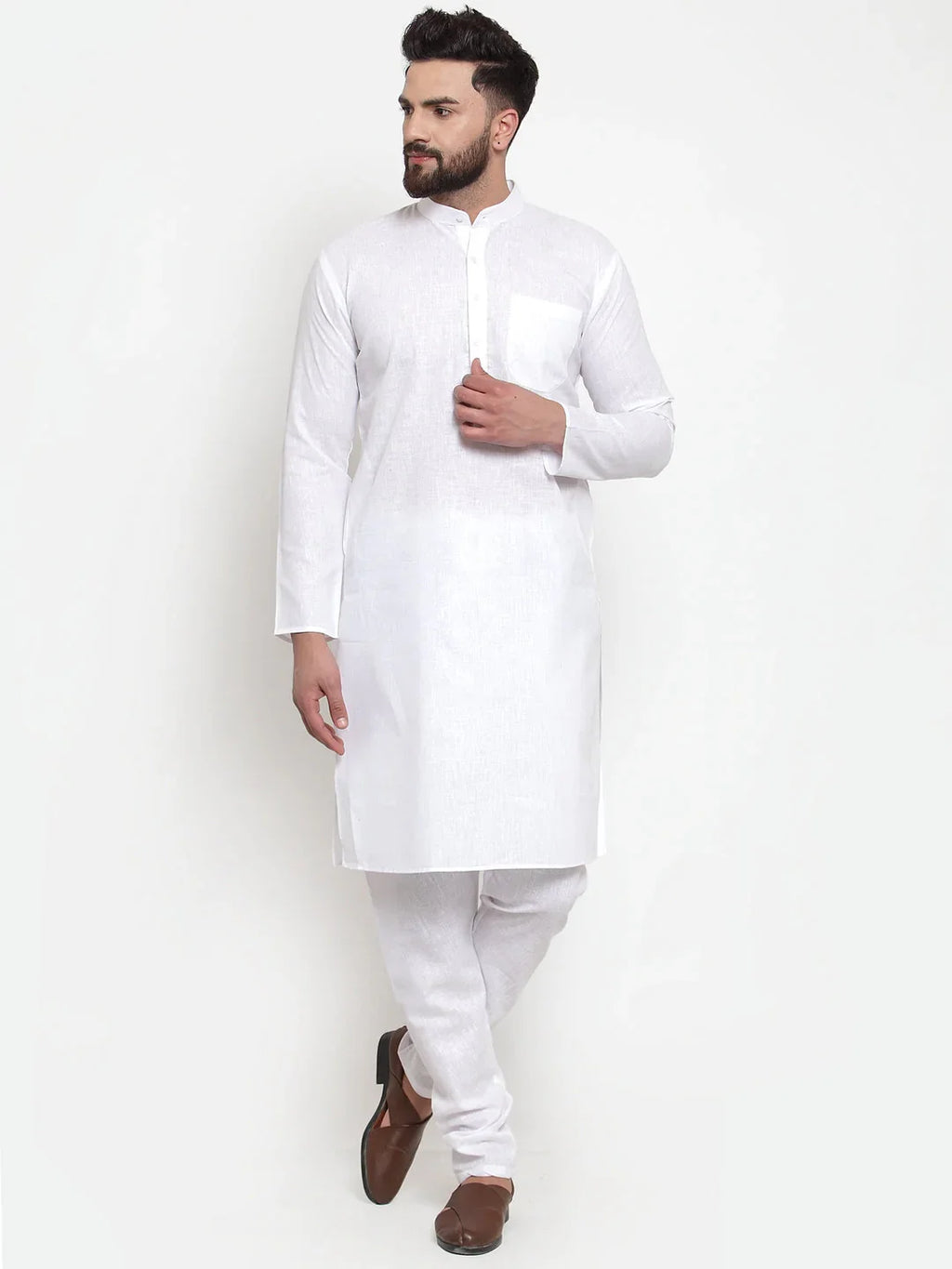 Jompers Men's Solid Dobby Kurta Payjama Set - White | Grocsy