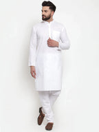 Jompers Men's Solid Dobby Kurta Payjama Set - White | Grocsy