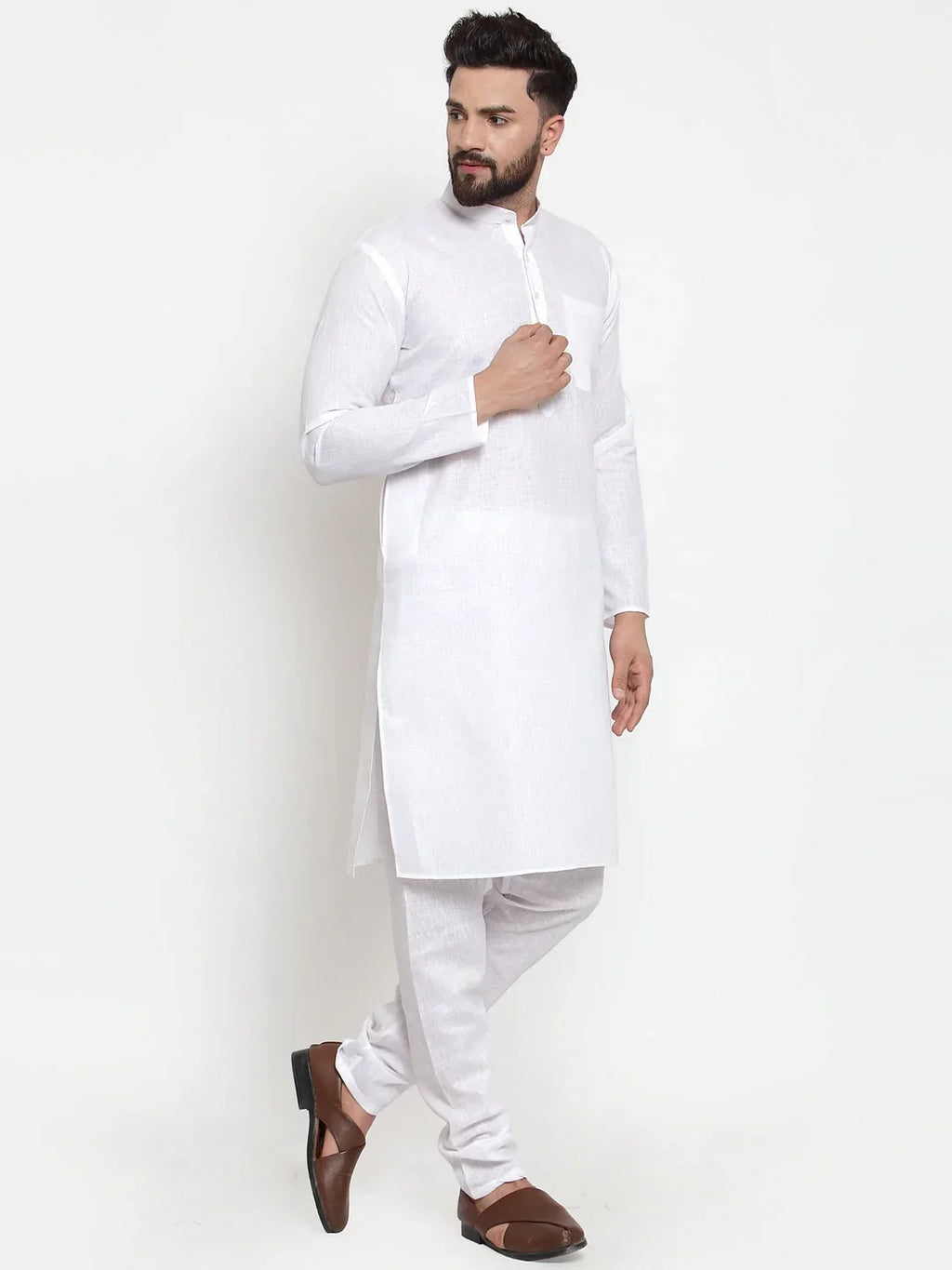 Jompers Men's Solid Dobby Kurta Payjama Set - White | Grocsy