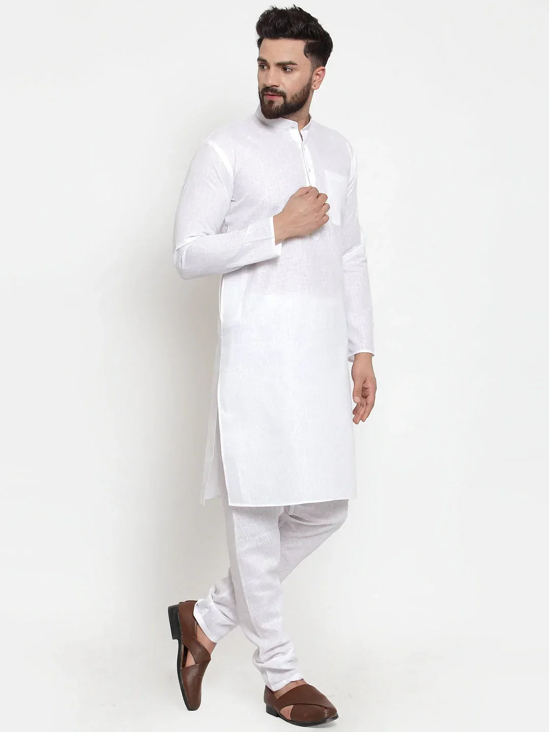 Jompers Men's Solid Dobby Kurta Payjama Set - White | Grocsy