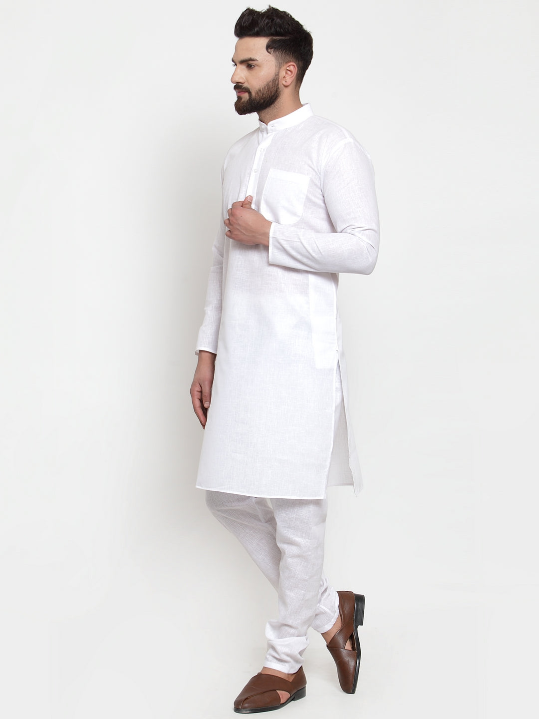 Jompers Men's Solid Cotton Kurta - White | Grocsy