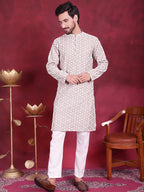 Jompers Men's Chikankari Embroidered Kurta Pyjama Set - Grey | Grocsy