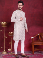 Jompers Men's Chikankari Embroidered Kurta Pyjama Set - Grey | Grocsy