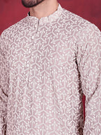 Jompers Men's Chikankari Embroidered Kurta Pyjama Set - Grey | Grocsy