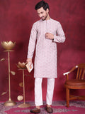 Jompers Men's Chikankari Embroidered Kurta Pyjama Set - Purple | Grocsy