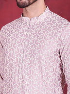 Jompers Men's Chikankari Embroidered Kurta Pyjama Set - Purple | Grocsy