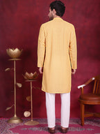 Jompers Men's Chikankari Embroidered Kurta Pyjama Set - Beige | Grocsy