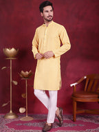 Jompers Men's Chikankari Embroidered Kurta Pyjama Set - Beige | Grocsy