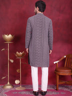 Jompers Men's Chikankari Embroidered Kurta Pyjama Set - Grey | Grocsy